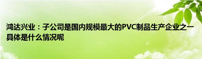 亚星游戏官网鸿达兴业：子公司是国内规模最大的PVC制品生产企业之一 具体是什么情况呢(图1)